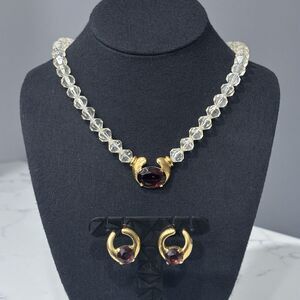 Vintage Trifari Necklace Earrings Set Aldo Cipullo Purple Glass Lucite Bead